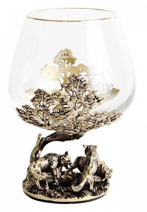 A set of glasses for cognac "Wolves" in a gift box