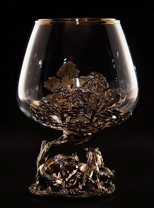 A set of glasses for cognac "Wolves" in a gift box