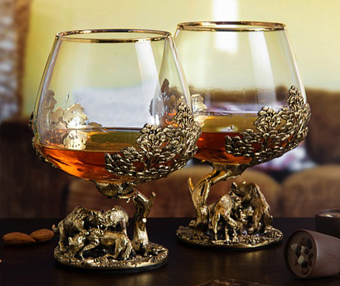 A set of glasses for cognac "Wolves" in a gift box