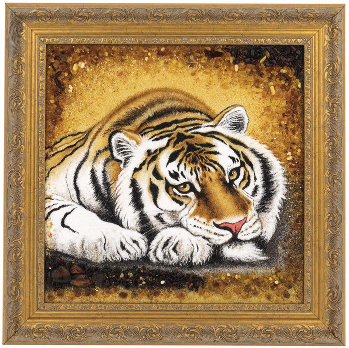 Amber painting "Resting Tiger"
