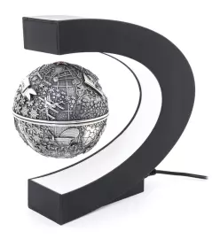 Серебряный елочный шар "Космос" с магнитной подставкой