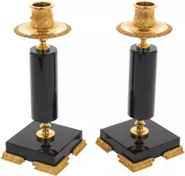 Подсвечники из черного нефрита и бронзы