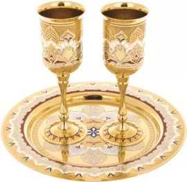 Набор для вина 2 бокала на тарелке, эмаль Златоуст