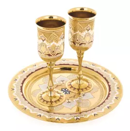 Набор для вина 2 бокала на тарелке, эмаль Златоуст