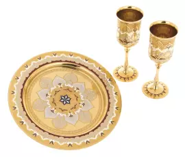 Набор для вина 2 бокала на тарелке, эмаль Златоуст