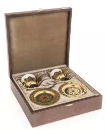 Набор для чая "Тюльпан" на 2 персоны, малахит, эмали