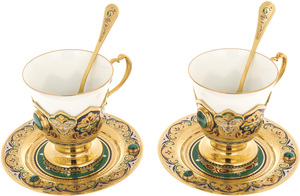 Tulip tea set (malachite, enamel) for 2 persons