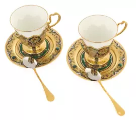 Набор для чая "Тюльпан" на 2 персоны, малахит, эмали