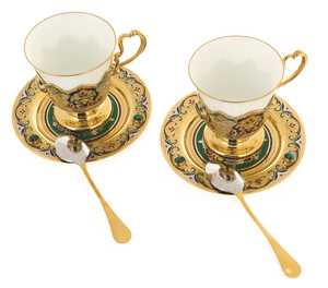 Tulip tea set (malachite, enamel) for 2 persons
