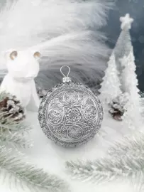 Серебряный елочный шар "Владимирская Богородица" с позолотой