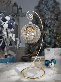 Серебряный елочный шар "Владимирская Богородица" с позолотой