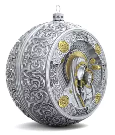 Серебряный елочный шар "Казанская Богородица" с позолотой