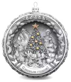 Серебряный елочный шар "Счастливое детство" с позолотой и эмалью