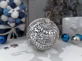 Серебряный елочный шар "Счастливое детство" с позолотой и эмалью