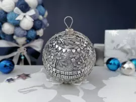 Серебряный елочный шар "Ностальгия" с позолотой и эмалью