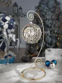 Серебряный елочный шар "Ностальгия" с позолотой и эмалью