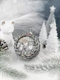 Серебряный елочный шар "Ностальгия" с позолотой и эмалью