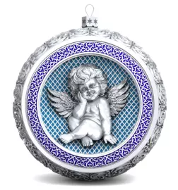 Серебряный елочный шар "Ангелок" с эмалью