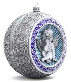 Серебряный елочный шар "Ангелок" с эмалью