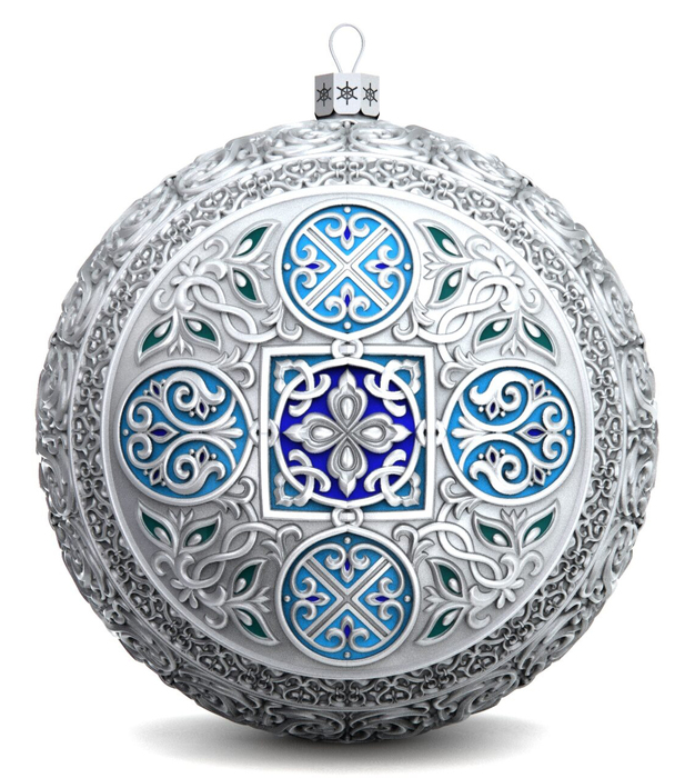 Серебряный елочный шар "Ангелок" с эмалью