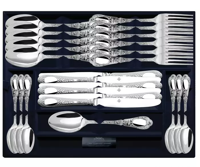 Серебряный столовый набор "Фамильный": вилка, ложка, нож, чайная ложка