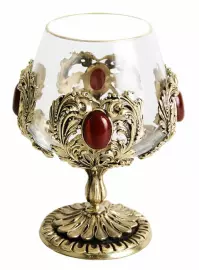 Cognac glass with natural stone (Carnelian) in a wooden box