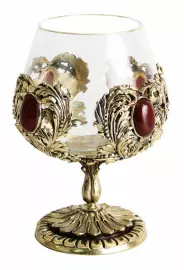 Cognac glass with natural stone (Carnelian) in a wooden box