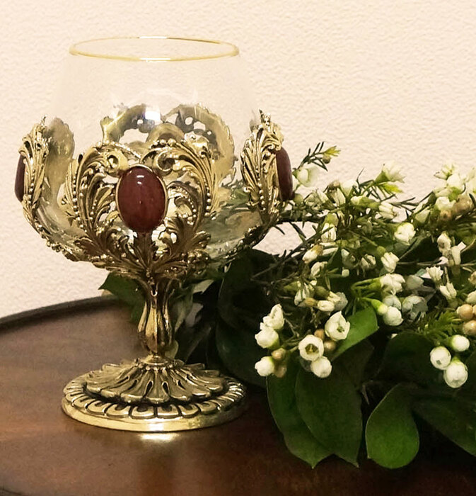 Бокал для коньяка с натуральным камнем (Сердолик) в деревянной шкатулке