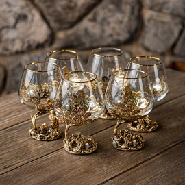 A set of six glasses for cognac "The Lion King" in a wooden box