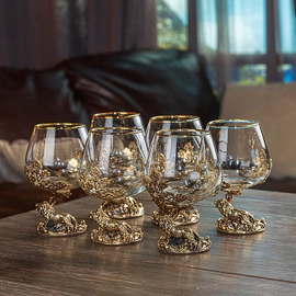 A set of six glasses for cognac "The Lion King" in a wooden box