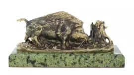 Статуэтка из бронзы "Кабан" змеевик