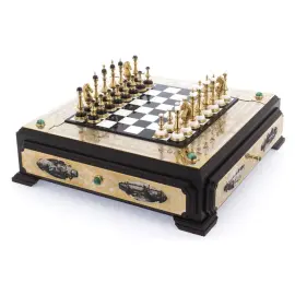 Шахматы из белого мрамора и долерита "Баталия" Златоуст