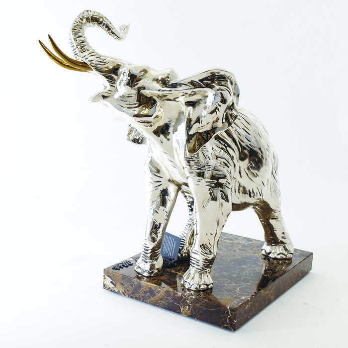 Sculpture "Elephant" silver plated (Silver elephant, large)