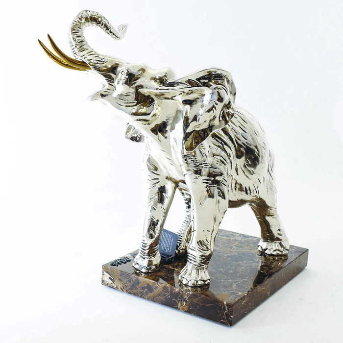 Sculpture "Elephant" silver plated (Silver elephant, large)