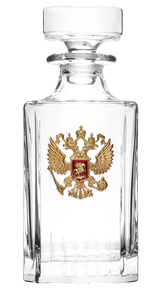 A set of "Coat of Arms of the Russian Federation" with a Timeless damask with an overlay "Coat of Arms of the Russian Federation" brass, and 6 glasses in a gift box