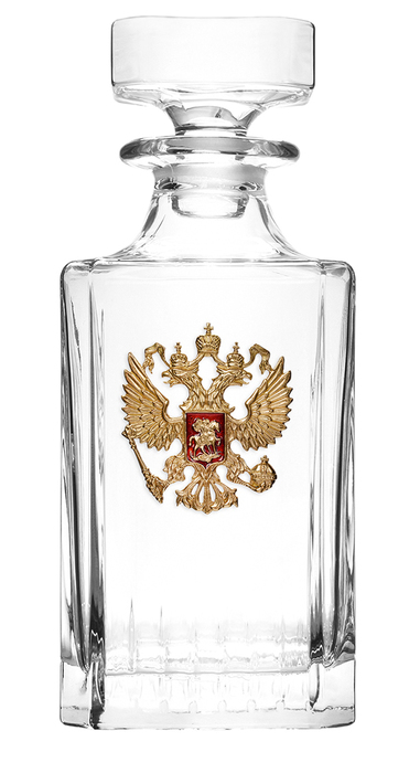 A set of "Coat of Arms of the Russian Federation" with a Timeless damask with an overlay "Coat of Arms of the Russian Federation" brass, and 6 glasses in a gift box