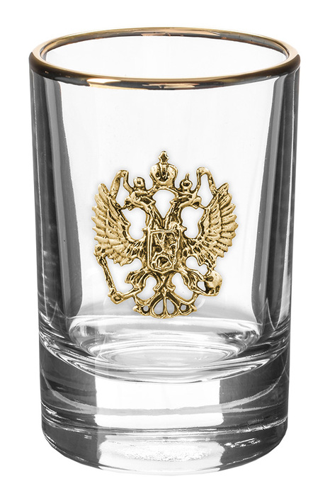 A set of "Coat of Arms of the Russian Federation" with a Timeless damask with an overlay "Coat of Arms of the Russian Federation" brass, and 6 glasses in a gift box