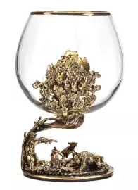 A set of two glasses for cognac "Boar Hunt" in a gift box