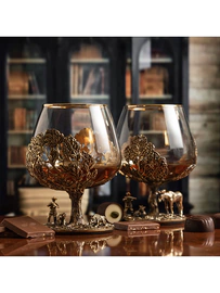 A set of glasses for cognac "Boar Hunting" and "Moose Hunting" in a wooden box