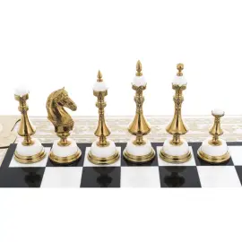 Шахматы из белого мрамора и долерита "Баталия" Златоуст