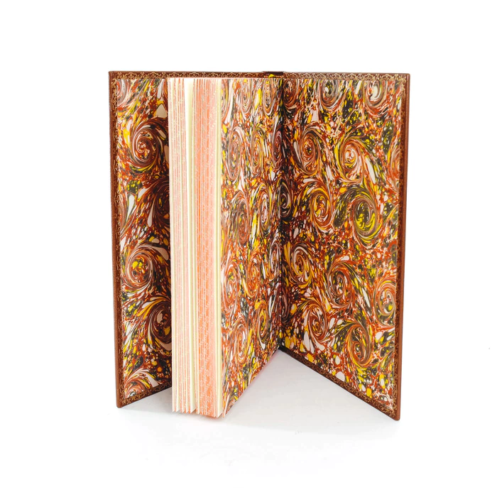 The leather-bound book "Fables" by I. A. Krylov