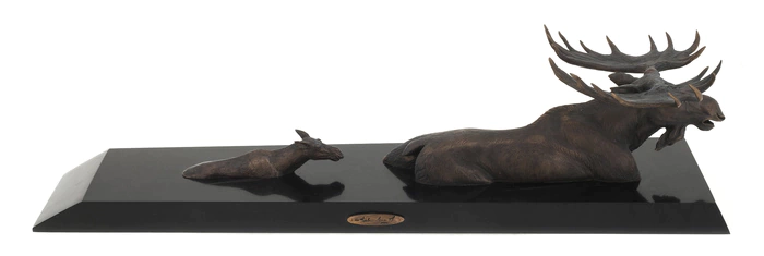 The author's bronze sculpture "Crossing" (moose)