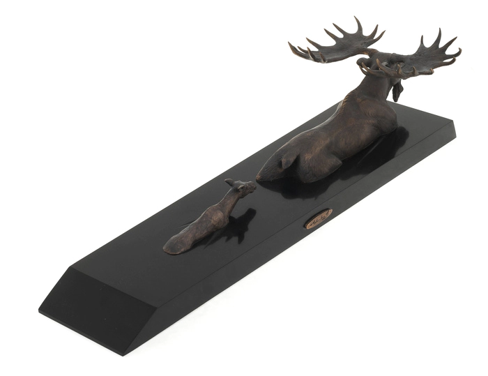 The author's bronze sculpture "Crossing" (moose)
