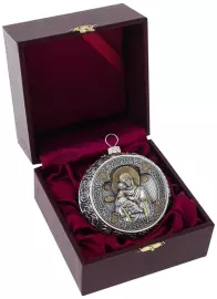 Серебряный елочный шар "Владимирская Богородица" с позолотой