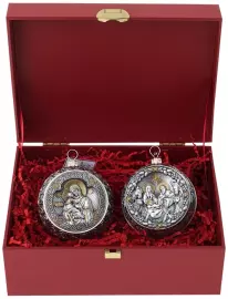 Набор из 2 серебряных ёлочных шаров "Православный и Рождественский"