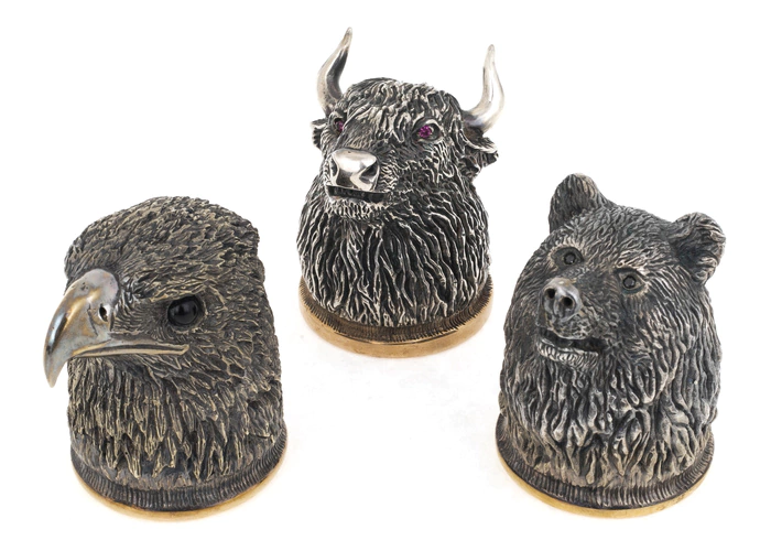 Set of 3 charms "Bear, Falcon, Bull" (bronze)