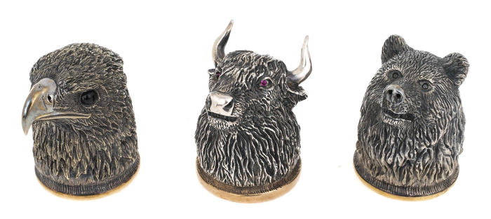 Set of 3 charms "Bear, Falcon, Bull" (bronze)