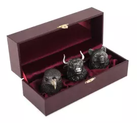 Набор из 3-х чарок "Медведь, Сокол, Бык" бронза