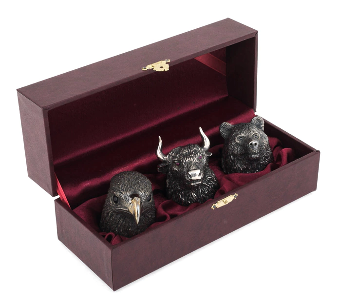 Set of 3 charms "Bear, Falcon, Bull" (bronze)