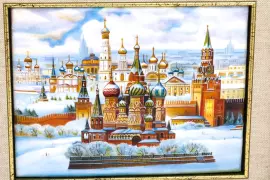 Панно подарочное "Старая Москва. Храм Василия Блаженного" финифть